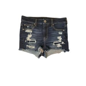 American Eagle Hi Rise Shortie Jeans Shorts Distressed Size 4 Stretch